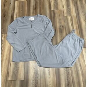 Goodnight Kiss Fleece Pajamas PJs Gray Waffle Fleece Soft Comfy Lounge Women XL